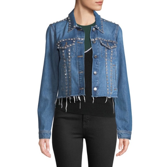 Veronica Beard Jackets & Blazers - Veronica Beard Cara Crystal-Embellished Cropped Denim Jack Blue Sz L